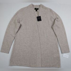 Charter Club Luxury Cashmere Sweater Womens Large Taupe Open Front Cardigan NWT
